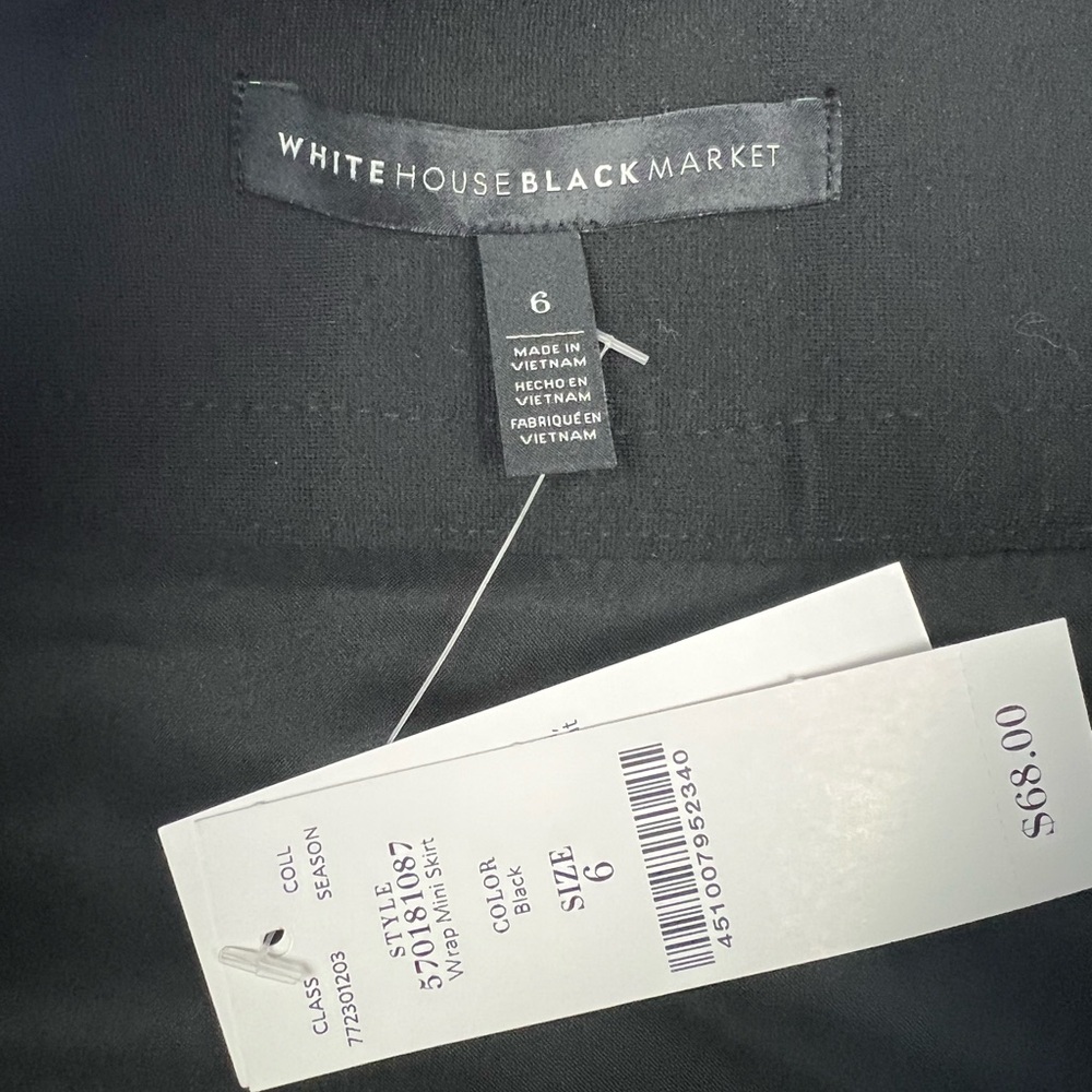 New WHBM Wrap Mini Skirt Faux Leather Trim Black Sz 6 White House Black Market - Picture 3 of 7